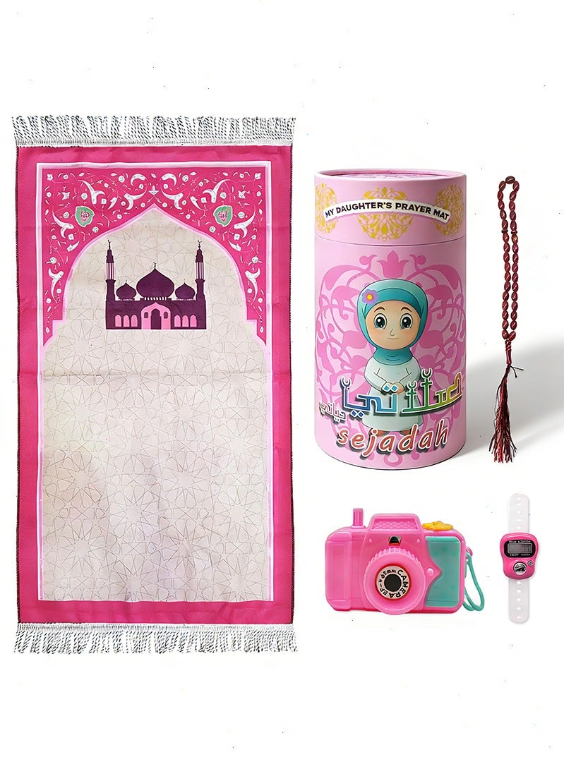 Pomefar Kids’ Portable Prayer Rug: Mosque-Design Prayer Mat – Top Ramadan Gifts for Children’s Spiritual Moments - Image 1